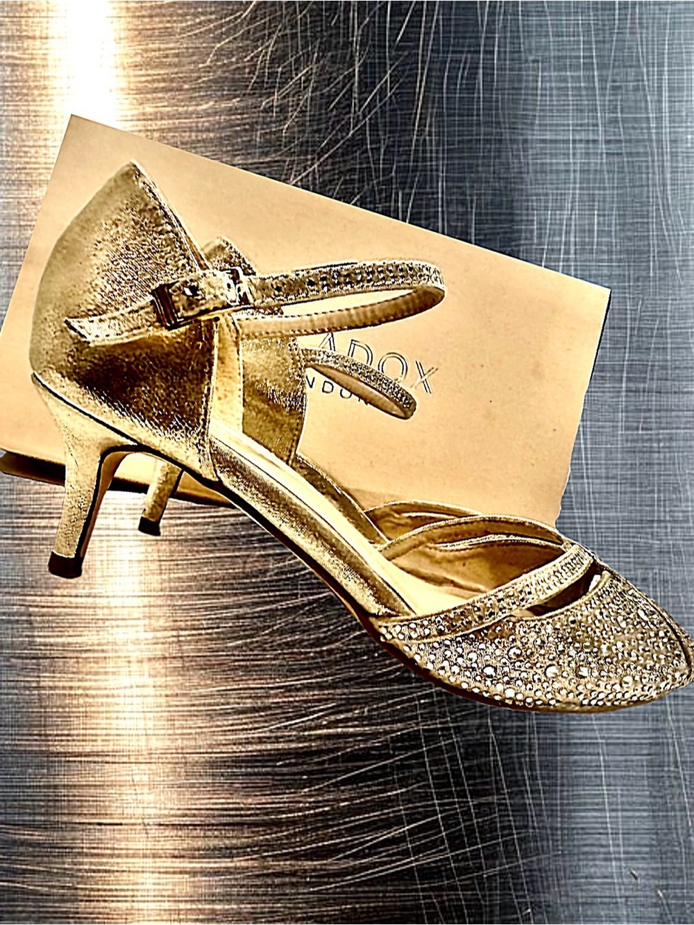 Paradox Champagne Shimmer Crystal Peep-Toe Heels